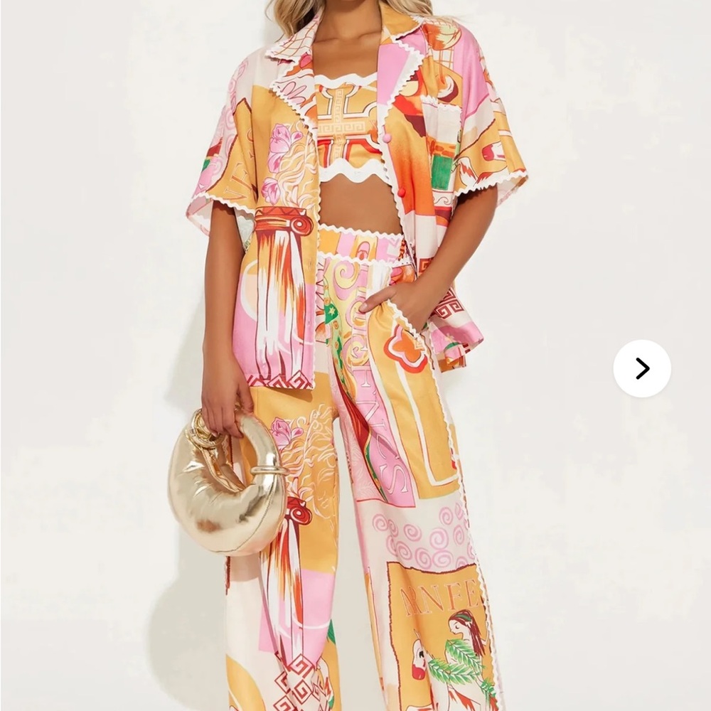 Fashion Nova Vacay Vogue 3 Piece Pant Set - Orange/combo